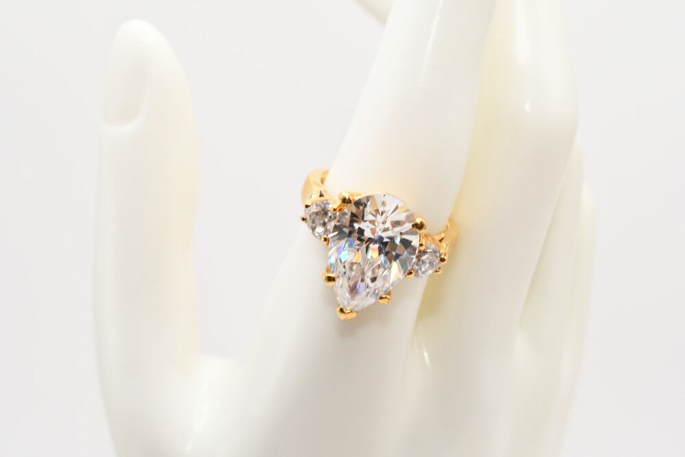 SETA CZ Teardrop Ring Gold Tone Size 8 Clear Statement Ring
